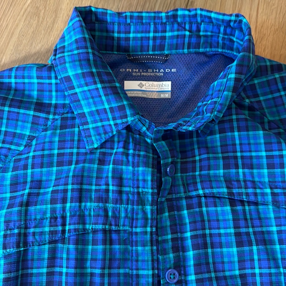 Columbia Blue and Teal Plaid Button-Down Shirt